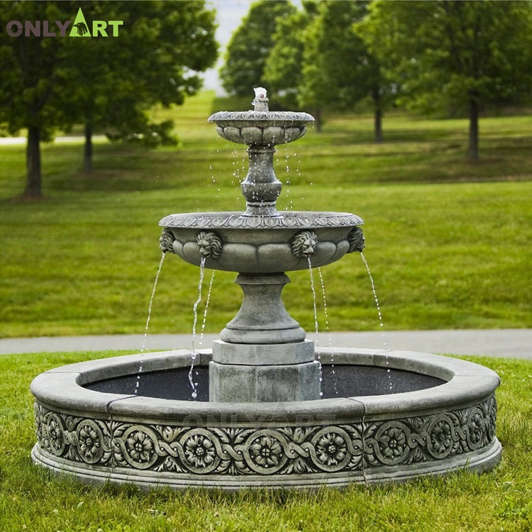 Two tier outdoor garden lion head water fountains for sale backyard OLA-F012