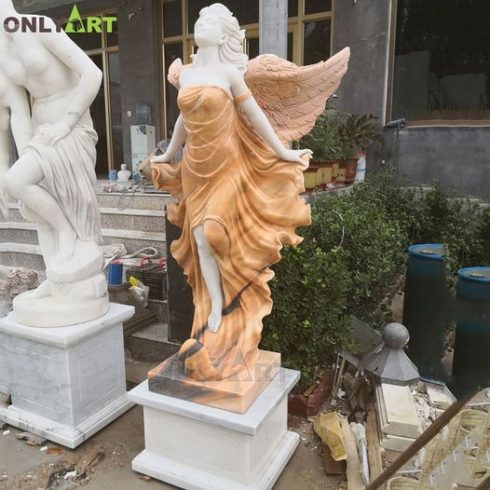 100% natural Cloudy Rosa marble carved beautiful standing lady angel statue for outdoor garden