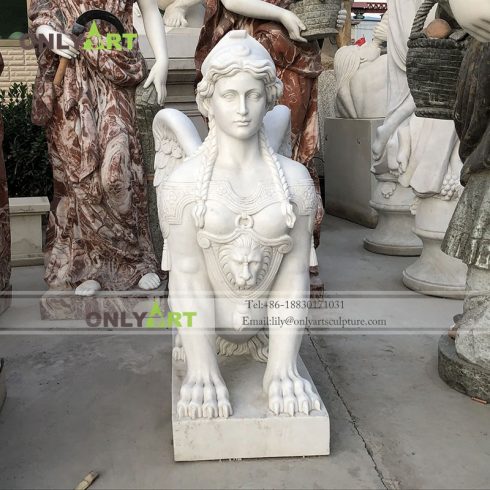 Ancient Greek Outdoor White Marble Egyptian Sphinx Statue For Garden Decoration