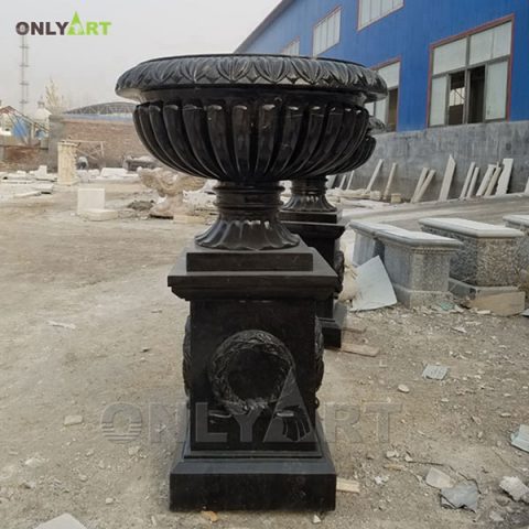 Black marble flower pot for garden decoration OLA-V039
