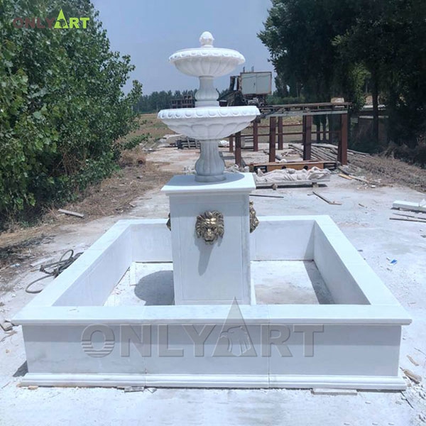 Cheap price European design outdoor giant marble water fountain with lion head OLA-F043