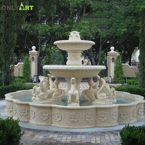 China factory hand carved marble large outdoor water fountains with animals OLA-F105