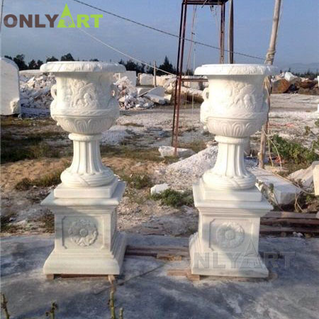 Classic design white marble flower pot for garden OLA-V113