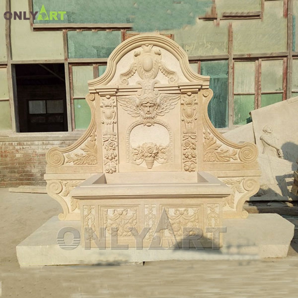 Classical design granite stone outdoor water wall fountain with flower OLA-F068