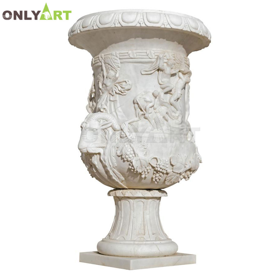 Custom Roman style white natural stone flower pot sculpture OLA-V147