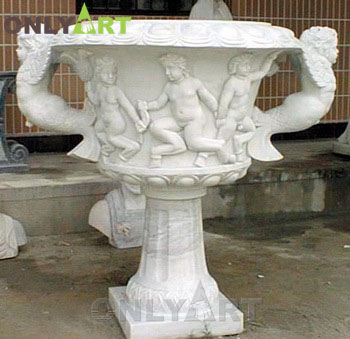 Custom design marble flower pot sculpture for balcony OLA-V137