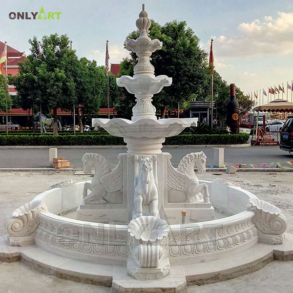 Customized animal marble waterfall fountains outdoor water fountain with horse OLA-F091