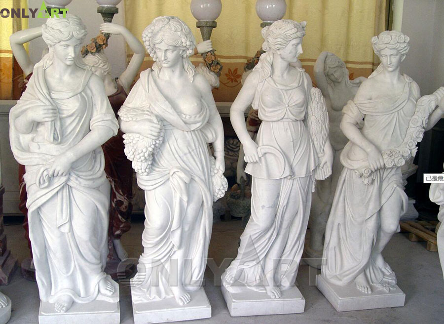 Decorative garden four seasons marble female figures stone sculpture for sale