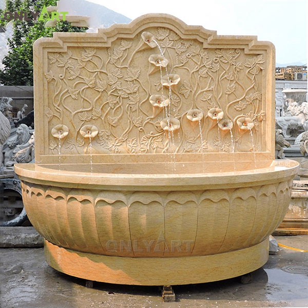 Factory custom indoor yellow marble Roman wall fountain with flower OLA-F076