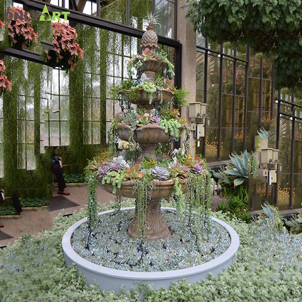 Factory customized indoor modern fountains sculpture with succulent plants OLA-F036