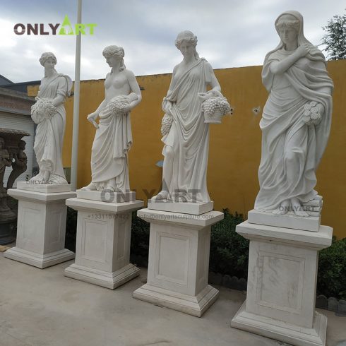 Famous Design Hand Carved Life Size White Marble Four Season Gods Sculpture