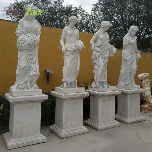 Famous Design Hand Carved Life Size White Marble Four Season Gods Sculpture