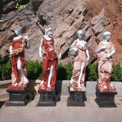 Garden Decoration Cloudy Rosa Coloured Goddess Large Four Seasons Marble Statues