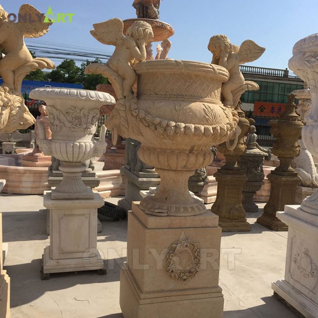 Garden Ornament Type Outdoor Yellow Travertine Marble Flower Pots From China OLA-V014