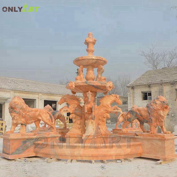 Garden decoration large marble waterfall fountain with lions OLA-F092