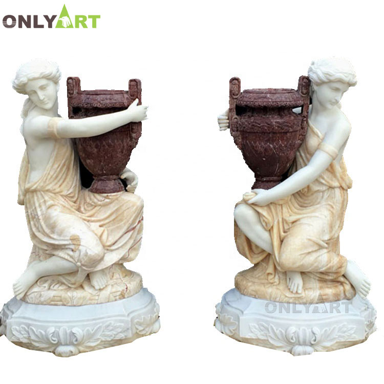 Garden decoration natural white marble flower pot with woman statue OLA-V129