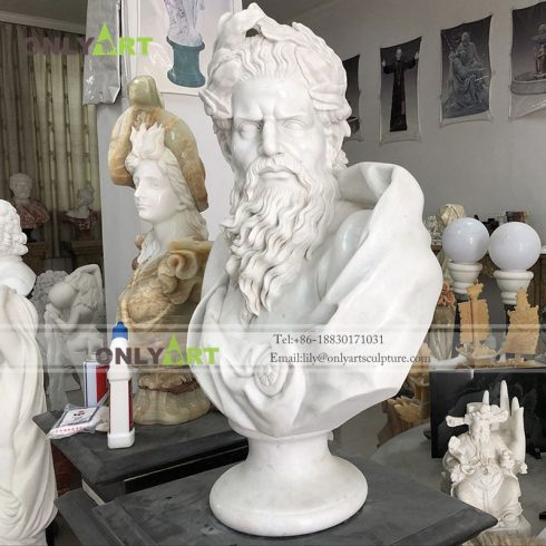 Greek myth sea god head sculpture antique white marble Poseidon bust statue