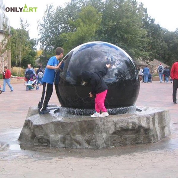 Hand carved black marble round ball garden fountain OLA-F128