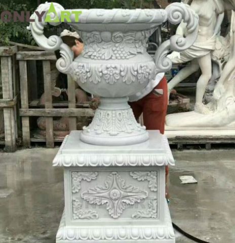 Hand carved marble flower pot for outdoor OLA-V104