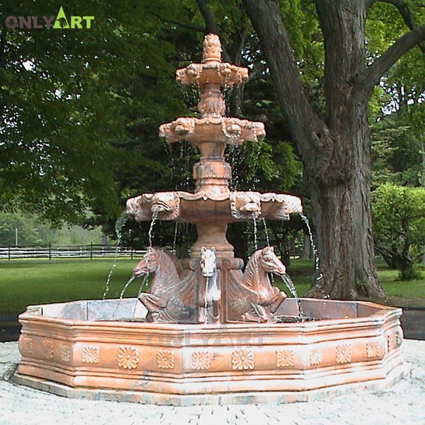Hand carved marble outdoor water fountain with horse OLA-F166