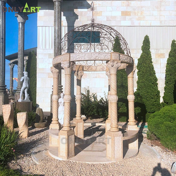 Hand carved marble round garden pavilion gazebo OLA-G011