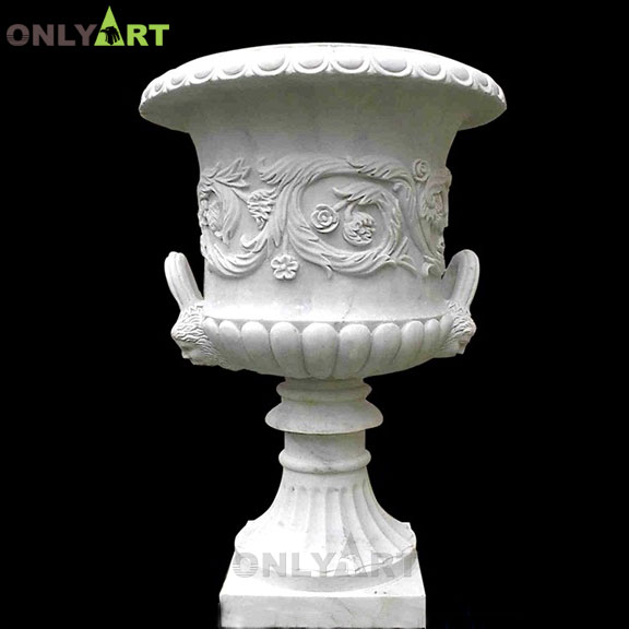 Hand carved natural white marble flowerpot for sale OLA-V108