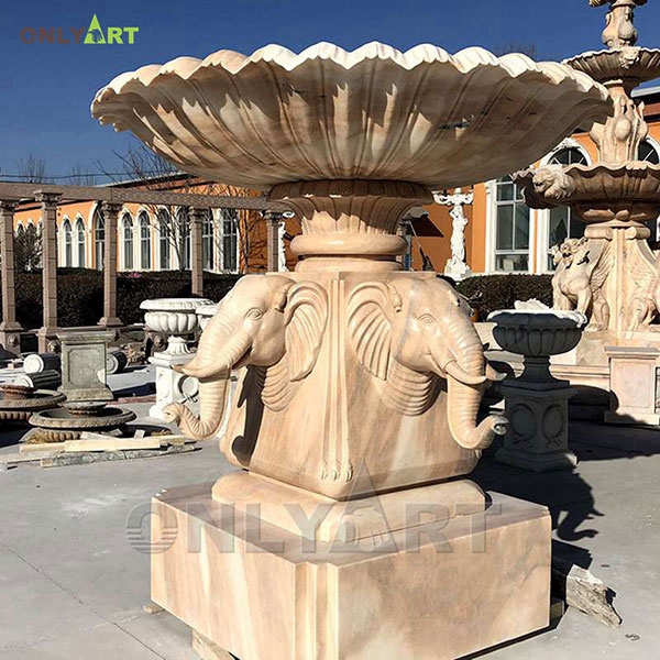 Hand carved stone outdoor elephant water fountain for sale OLA-F093