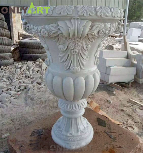 Hand carved white garden marble flower planters OLA-V098