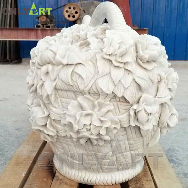 Hand carved white marble indoor planter pot flowerpot OLA-V101