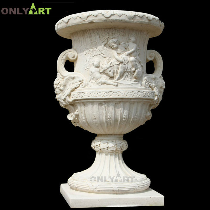 Hand carved white marble large garden planters flowerpot for sale OLA-V164
