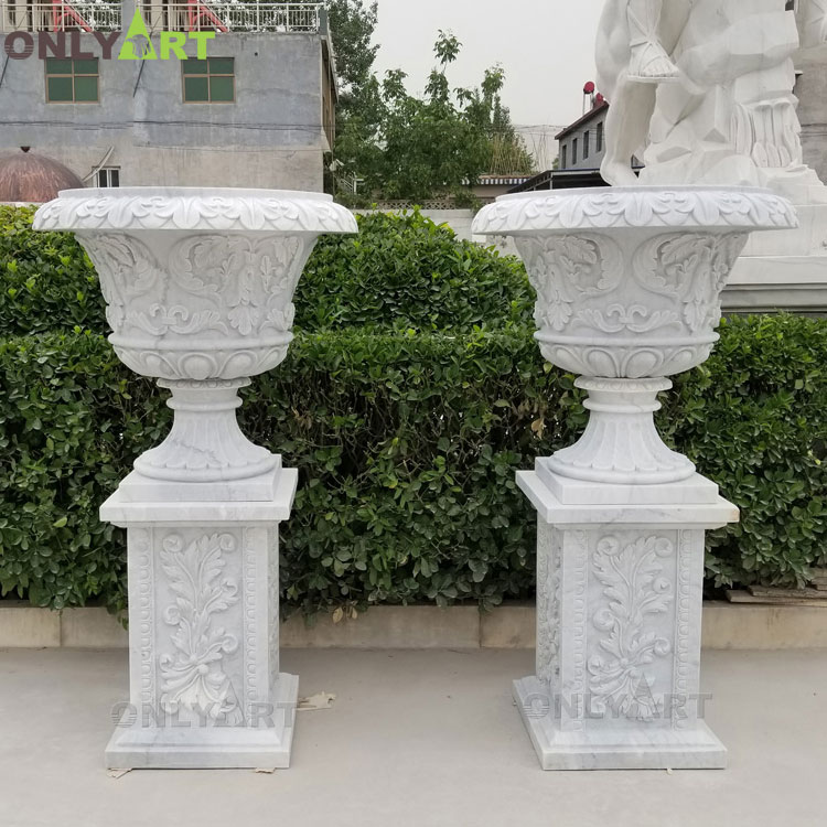 High quality handmade European style white marble flowerpot with flowers OLA-V117