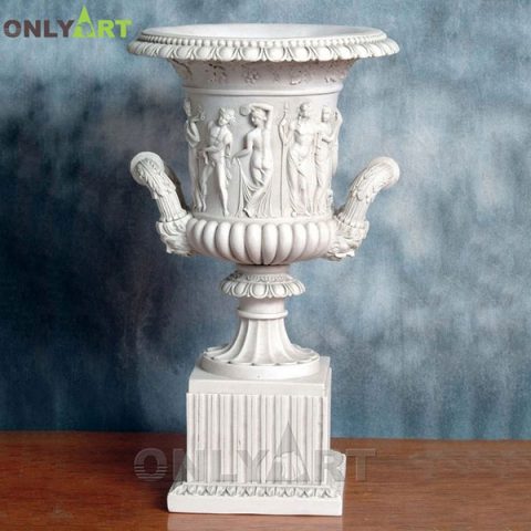 High quality marble flower pot with figure statue OLA-V046