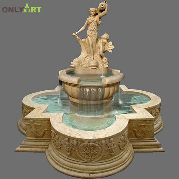 Hot sale marble woman statue water fountain with dolphin sculpture OLA-F155