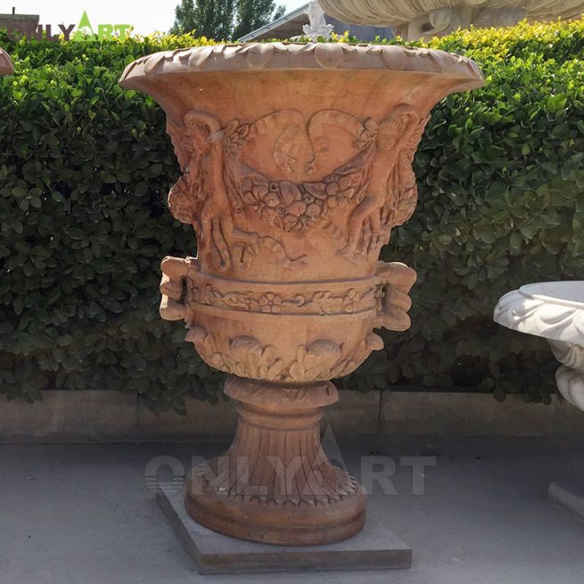 Large garden decoration hand carving natural marble flower pots OLA-V009