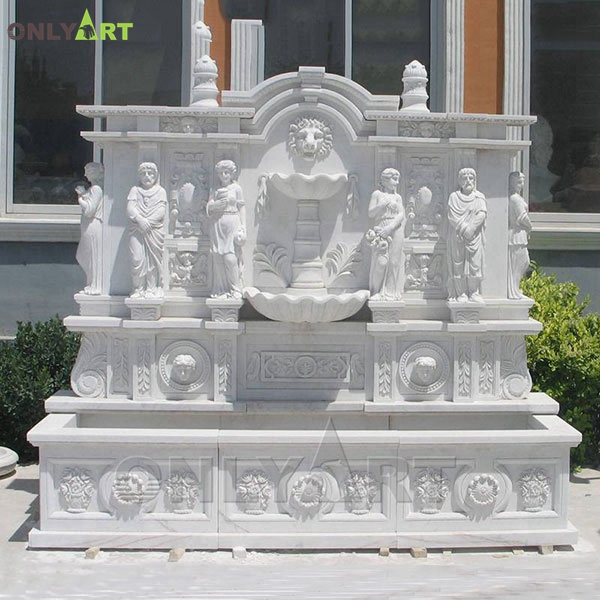 Large natural stone outdoor white marble waterfall wall fountains with figures OLA-F071