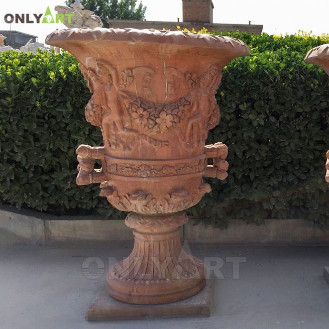Large outdoor garden decoration hand carving natural marble stone flower pots OLA-V009