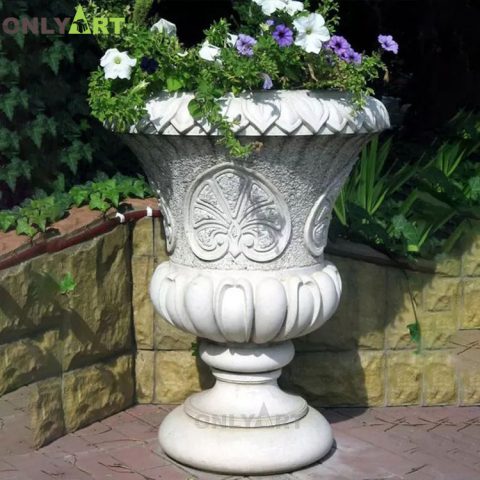 Large outdoor hand carved marble flower pot planters OLA-V103