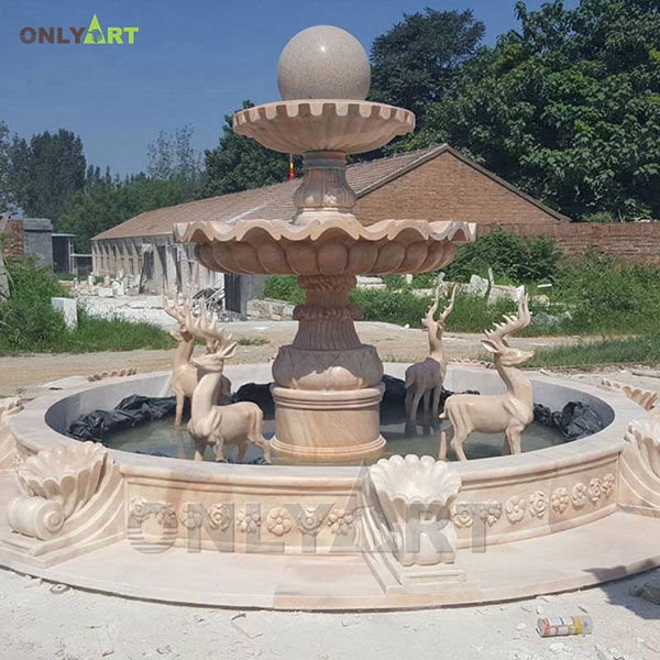 Large round marble waterfall ball fountain with deer statue OLA-F121