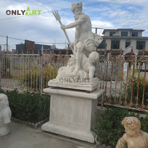 Lifesize Greek Garden Products Outdoor Hand Carved White Marble Poseidon Sculpture