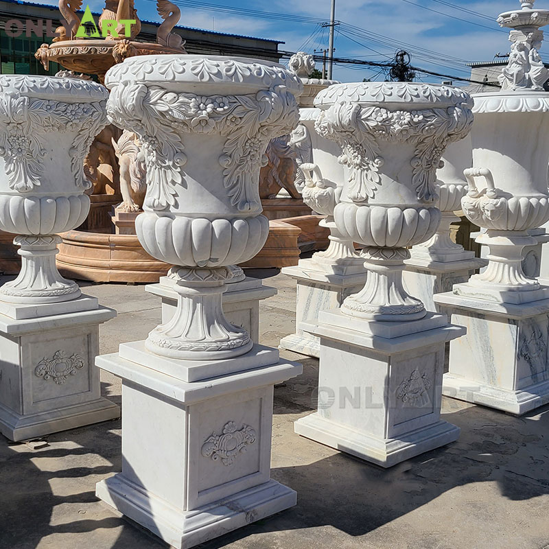 Marble big garden flower pots planters with pedestal OLA-V100