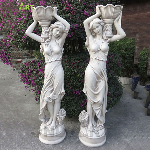 Marble flower pot woman statue for garden OLA-V048