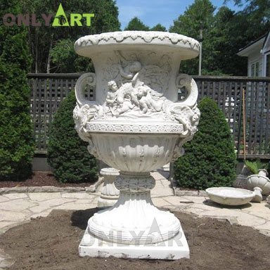 Natural Stone Elegant Carved Marble Flower Pot Sculpture OLA-V142