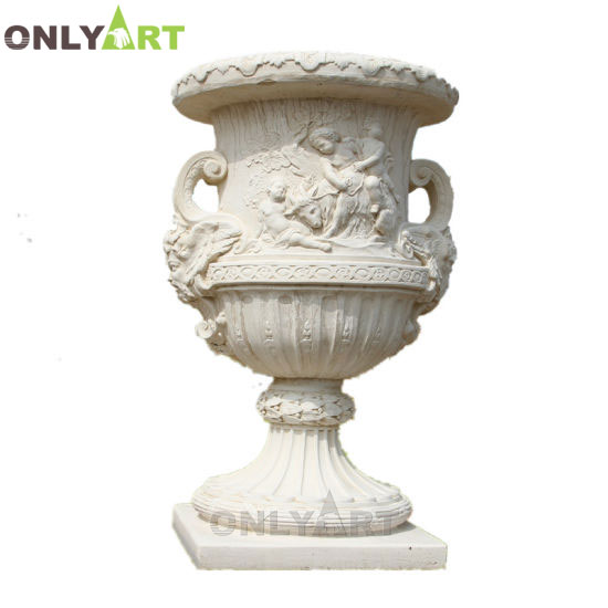 Natural stone hand carved marble sculpture flower pot OLA-V138