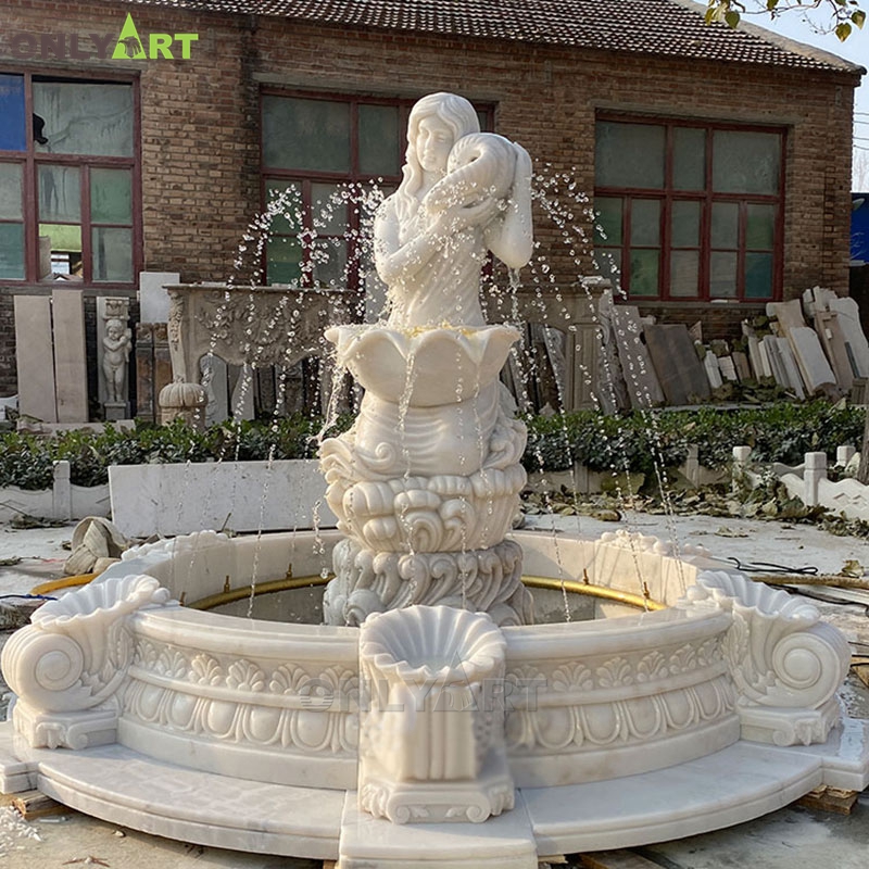 New design white marble mermaid water fountain for yard decoration OLA-F172