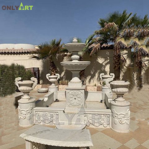 Outdoor rectangular new design modern marble water fountain with flower pot OLA-F019