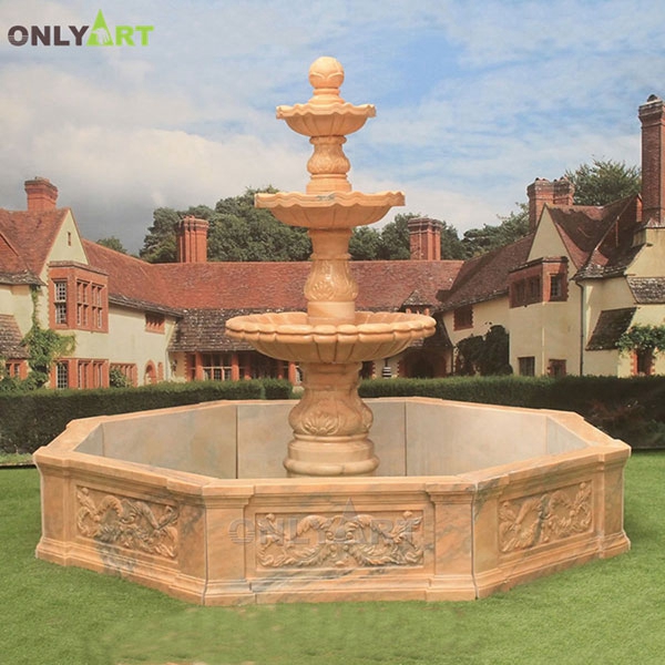 Outdoor three tiers yellow marble garden decoration water fountain sculpture OLA-F028