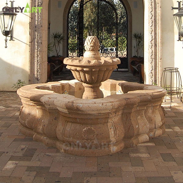 Outdoor hand-carved antique marble garden fountain with pool OLA-F029