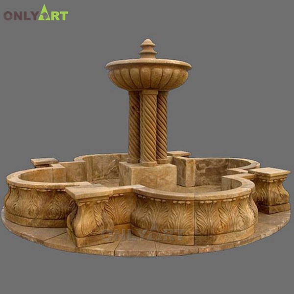 Outdoor large hand carved vintage marble water fountain with Roman columns OLA-F033