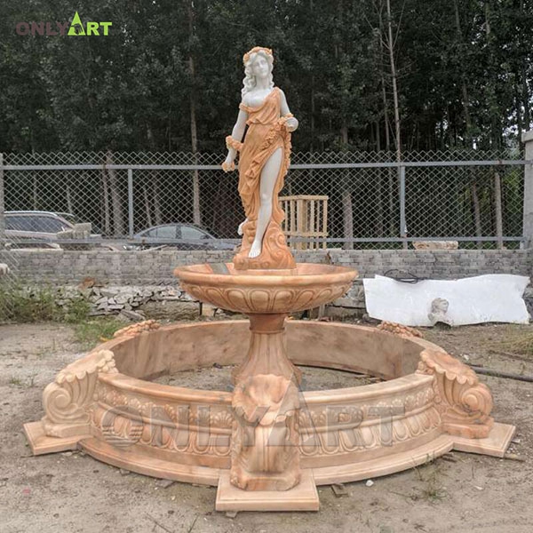 Outdoor beautiful girl stone fountain sculpture for home OLA-F141