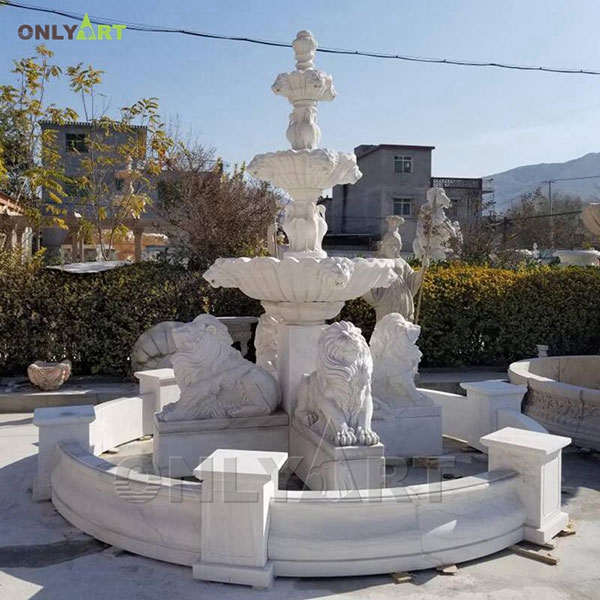 Outdoor carved stone water fountain garden decoration with lion statue OLA-F101